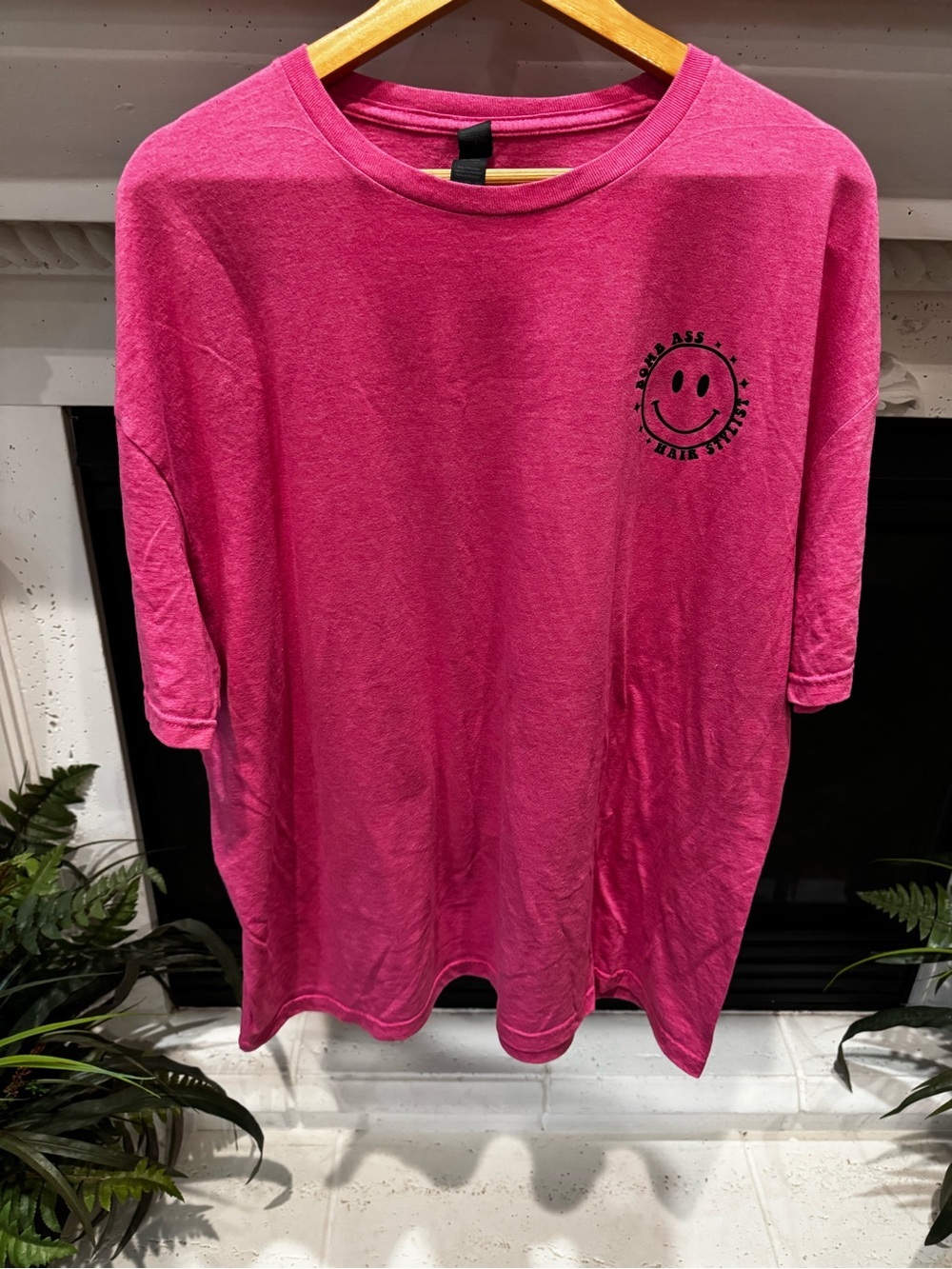 Hanes Hot Pink Short Sleeve Tee with Smile Graphic